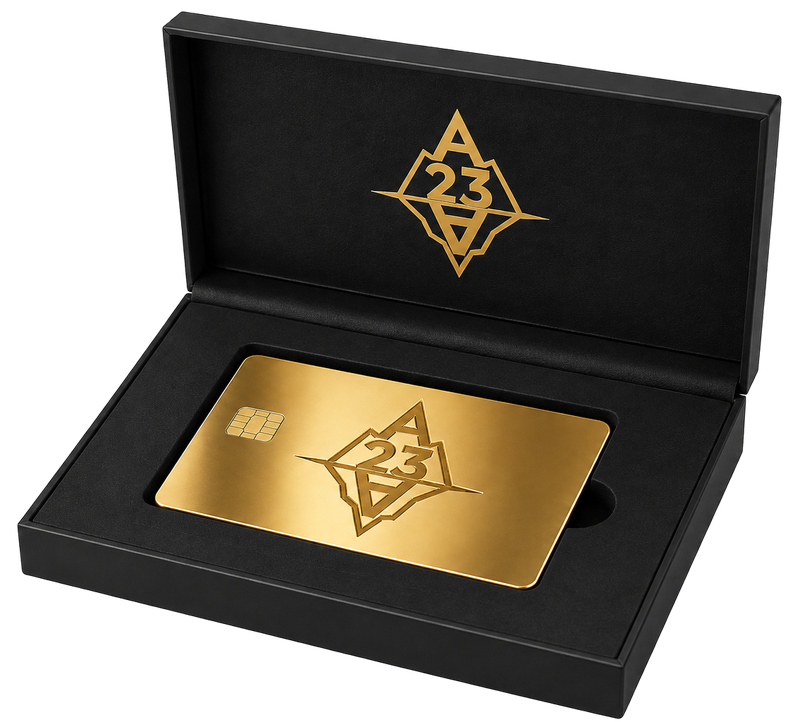 A23a Gold citizenship card in its black presentation case